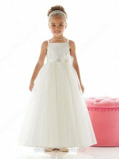 Princess White Tulle Sashes/Ribbons Coolest Ankle-length Flower Girl Dresses #01031497