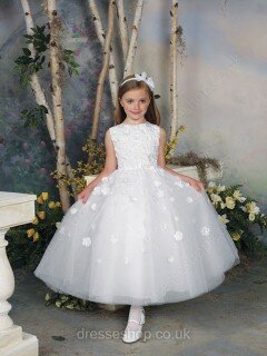 Gorgeous Tulle with Bow White Ball Gown Ankle-length Flower Girl Dress #01031500