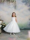 Ankle-length Scoop Neck Tulle Beading White Newest Flower Girl Dress #01031503