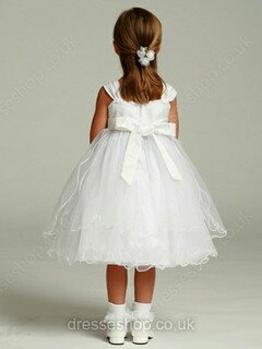 Empire White Tulle with Sashes/Ribbons Tea-length Flower Girl Dress #01031508