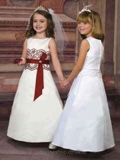 Square Neckline Satin with Lace Floor-length Affordable Ivory Flower Girl Dress #01031513