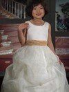 Modest Scoop Neck White Organza Pick-Ups Ball Gown Flower Girl Dresses #01031528