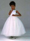 White Scoop Neck Tulle Beading Ball Gown Ankle-length Flower Girl Dresses #01031531