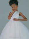 White Scoop Neck Tulle Beading Ball Gown Ankle-length Flower Girl Dresses #01031531