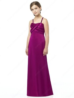 Empire Spaghetti Straps Satin Floor-length Pleats Junior Bridesmaid Dresses#01040002