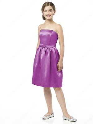 A-line Strapless Satin Knee-length Sashes / Ribbons Junior Bridesmaid Dresses#01040003