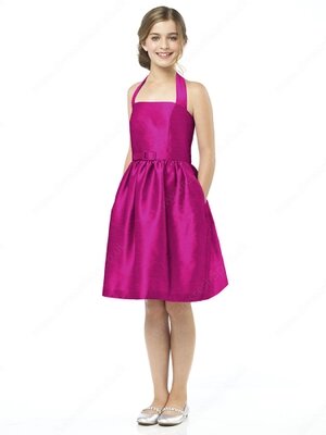 A-line Halter Taffeta Knee-length Sashes / Ribbons Junior Bridesmaid Dresses#01040004