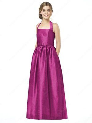 A-line Halter Taffeta Floor-length Sashes / Ribbons Junior Bridesmaid Dresses#01040009