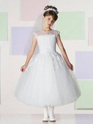 Ball Gown Scoop Tulle Tea-length Appliques Junior Bridesmaid Dresses#01040019