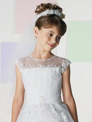 Ball Gown Scoop Tulle Tea-length Appliques Junior Bridesmaid Dresses#01040019