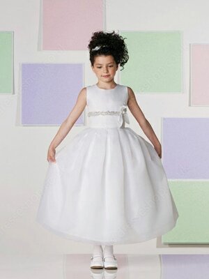 Ball Gown Scoop Organza Ankle-length Beading Junior Bridesmaid Dresses#01040020