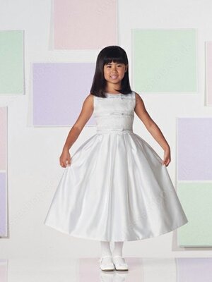 Ball Gown Scoop Satin Tea-length Lace Junior Bridesmaid Dresses#01040021