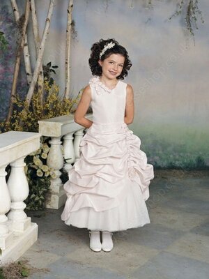 A-line V-neck Taffeta Ankle-length Pick-Ups Junior Bridesmaid Dresses#01040023