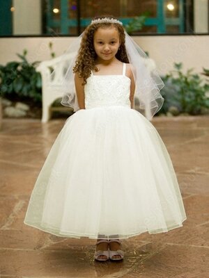 Ball Gown Spaghetti Straps Tulle Ankle-length Beading Junior Bridesmaid Dresses#01040025