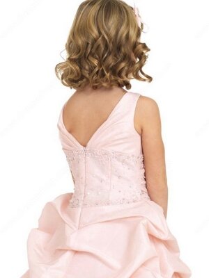 Ball Gown V-neck Taffeta Floor-length Pick-Ups Junior Bridesmaid Dresses#01040049