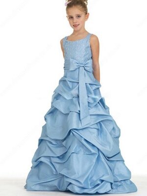 Ball Gown Straps Taffeta Floor-length Pick-Ups Junior Bridesmaid Dresses#01040050