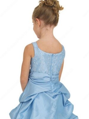 Ball Gown Straps Taffeta Floor-length Pick-Ups Junior Bridesmaid Dresses#01040050