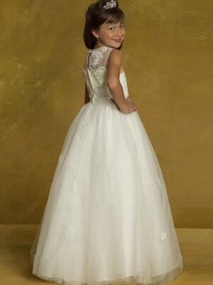 A-line Scoop Tulle Floor-length Lace Junior Bridesmaid Dresses#01040052