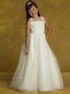 A-line Scoop Tulle Floor-length Lace Junior Bridesmaid Dresses #01040052