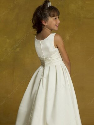 A-line Scoop Satin Floor-length Crystal Brooch Junior Bridesmaid Dresses#01040053