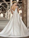 Ball Gown Backless Ivory Satin Beading V-neck Wedding Dress #00016566