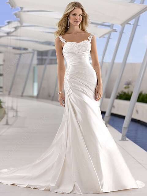 Sweetheart Backless Lace-up Satin Appliques Lace Sheath/Column Wedding Dress #00016584