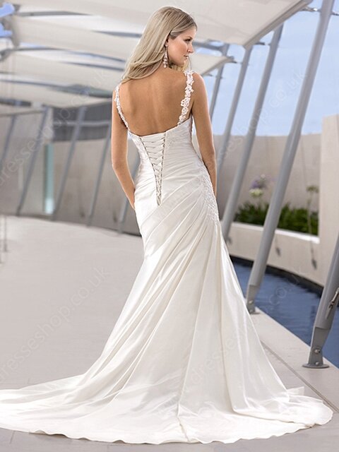 Sweetheart Backless Lace-up Satin Appliques Lace Sheath/Column Wedding Dress #00016584