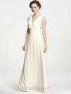 A-line V-neck Chiffon Ankle-length Ivory Sashes / Ribbons Wedding Dresses #00016608