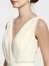 A-line V-neck Chiffon Ankle-length Ivory Sashes / Ribbons Wedding Dresses #00016608