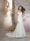 Sheath/Column Sweetheart Lace Satin Chapel Train White Flowers Wedding Dresses #00016633