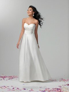 A-line Sweetheart Satin Floor-length Ivory Beading Wedding Dresses #00016634