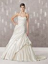 A-line Sweetheart Satin Chapel Train Ivory Appliques Wedding Dresses #00016655