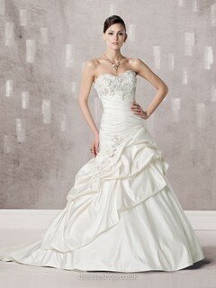 Wholesale Sweetheart Taffeta Appliques Lace Court Train White Wedding Dresses #00016656