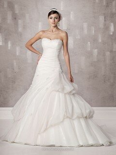 Princess Organza with Pick-Ups Court Train White Exclusive Wedding Dress #00016662