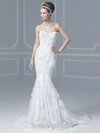 Trumpet/Mermaid Sweetheart Lace Satin Sweep Train White Appliques Wedding Dresses #00016696