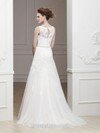 Scoop Neck Different Tulle Appliques Lace White Sweep Train Wedding Dresses #00016736