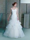 Trumpet/Mermaid Sweetheart Organza Satin Chapel Train White Pick-Ups Wedding Dresses #00016378