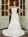 A-line Sweetheart Organza Satin Sweep Train Ivory Lace Wedding Dresses #00016385