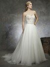 A-line Sweetheart Organza Satin Chapel Train Ivory Beading Wedding Dresses #00016390