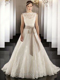 Wholesale White Sweetheart Lace Sashes / Ribbons Sweep Train Wedding Dresses #00016306