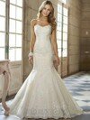 Trumpet/Mermaid Sweetheart Lace Satin Chapel Train Ivory Beading Wedding Dresses #00016307