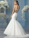 Trumpet/Mermaid V-neck Organza Appliques Lace Backless Wedding Dresses #00016486