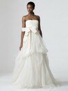 Empire White Sweet Tulle Sashes / Ribbons Sweep Train Wedding Dresses #00020336