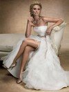 Sweep Train Split Front White Organza Sashes / Ribbons Strapless Wedding Dress #00020409