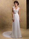 Sheath/Column Queen-anne Chiffon Court Train Lace Wedding Dresses #00020348