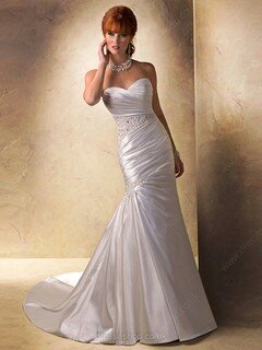 Trumpet/Mermaid Sweetheart Elastic Woven Satin Court Train Ruffles Wedding Dresses #00020361