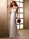 Sheath/Column Sweetheart Chiffon Court Train Crystal Brooch Wedding Dresses #00020363