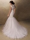 Trumpet/Mermaid V-neck Lace Tulle Covered Button Ivory Elegant Wedding Dress #00020365