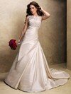 A-line Bateau Taffeta Court Train Lace Wedding Dresses #00020371