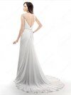 Sheath/Column Cap Straps White Chiffon Tulle Crystal Detailing Court Train Wedding Dresses #00020384